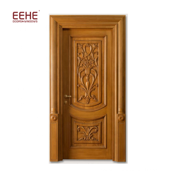 single piece main entrance wooden door with simple carving